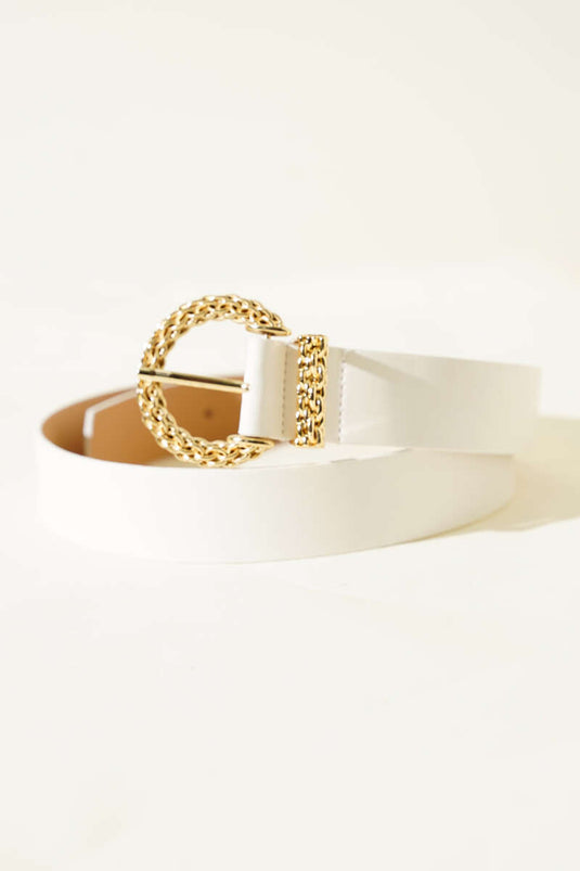 Patterned Metal Buckle Belt White