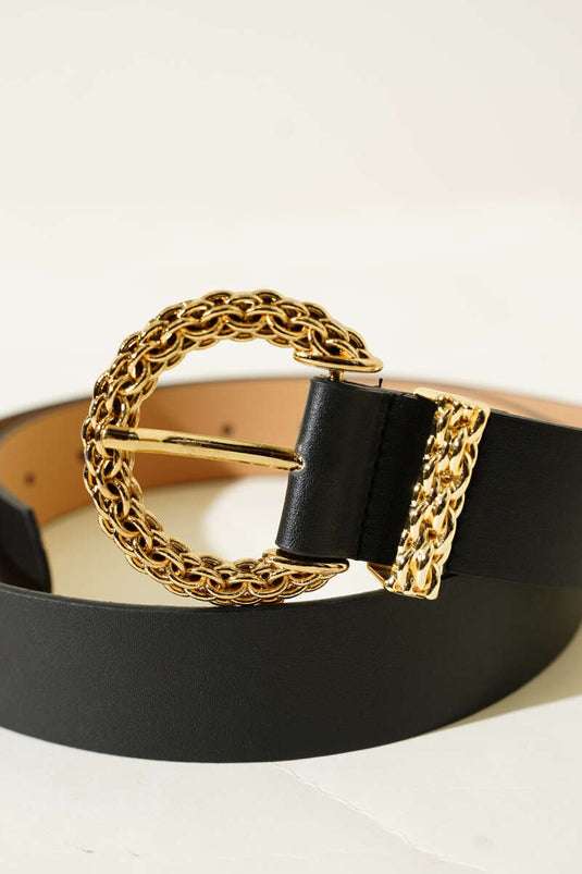 Desenli Metal Tokalı Kemer Siyah