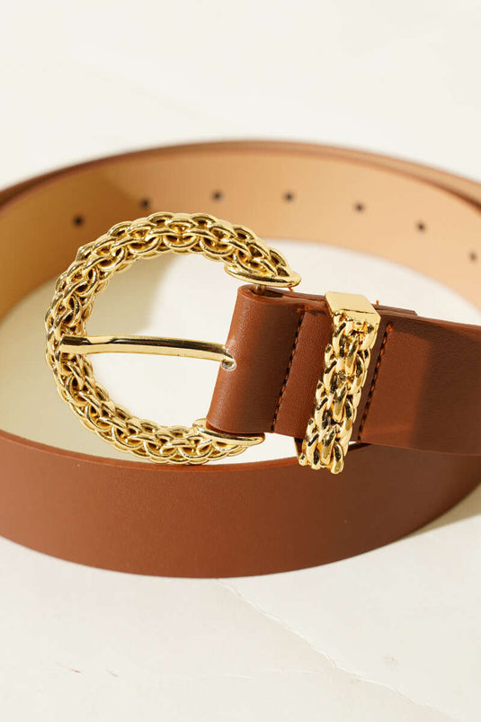 Desenli Metal Tokalı Kemer Taba