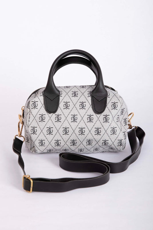 Desenli Mini El & Omuz Çantası Gri