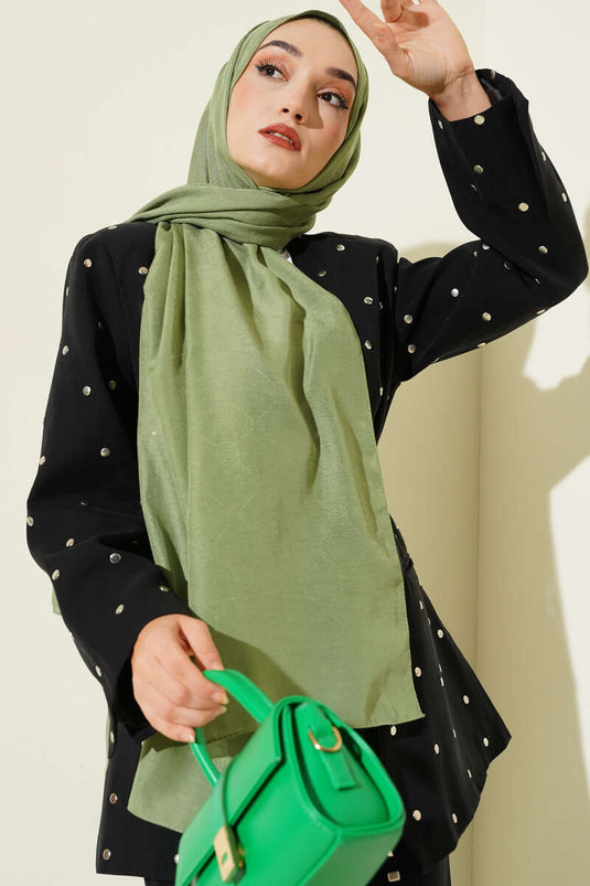 Écharpe monogrammée à motifs, vert pistache