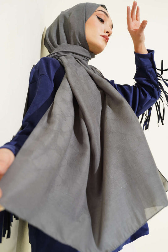 Desenli Monogram Şal Gri