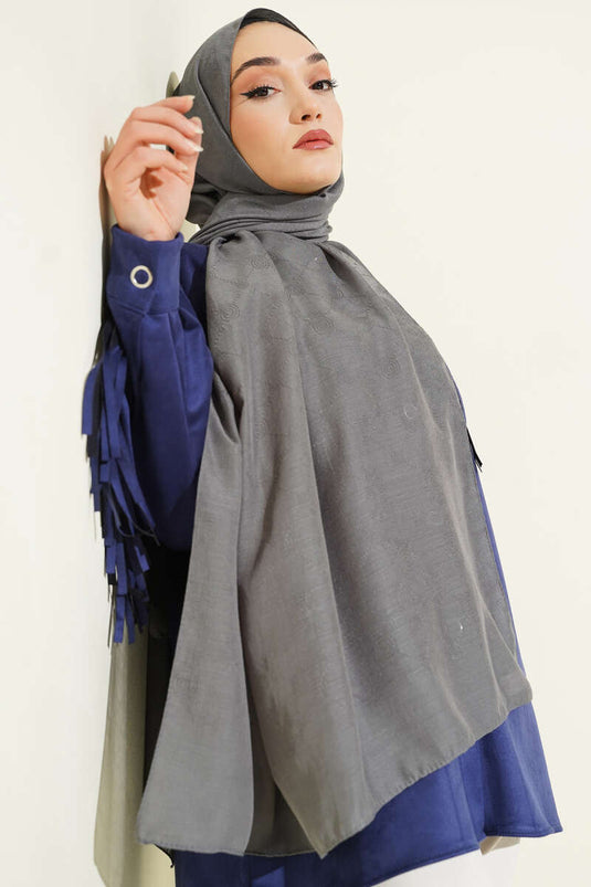 Desenli Monogram Şal Gri