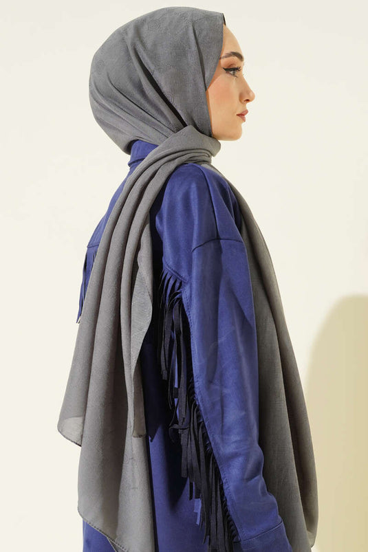 Desenli Monogram Şal Gri