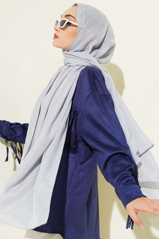 Desenli Monogram Şal Gümüş