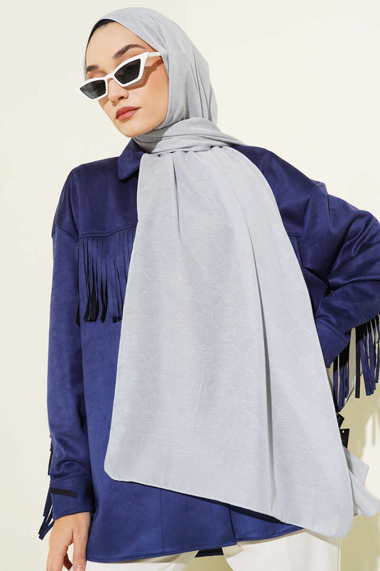 Desenli Monogram Şal Gümüş