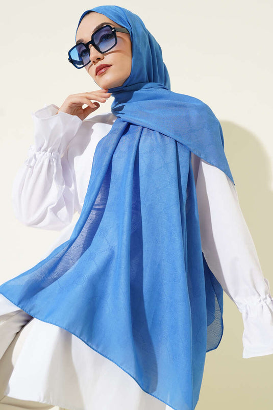 Desenli Monogram Şal Mavi