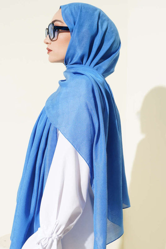 Desenli Monogram Şal Mavi