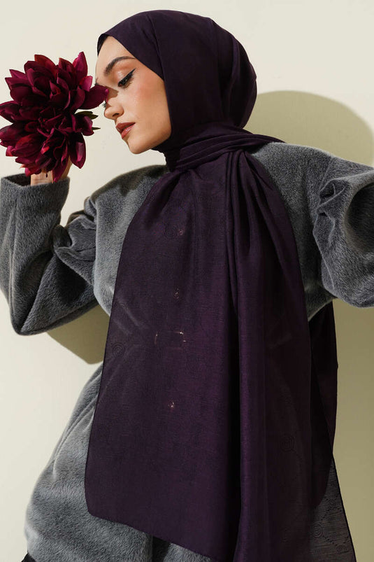 Desenli Monogram Şal Mürdüm