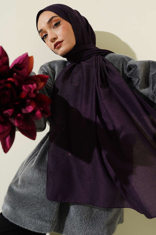 Desenli Monogram Şal Mürdüm