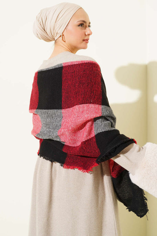 Desenli Omuz Şalı Bordo