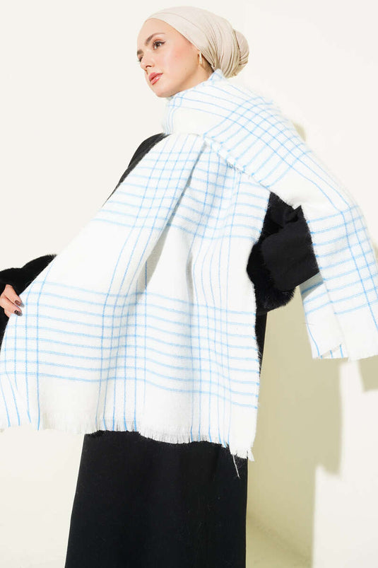 Desenli Omuz Şalı Mavi