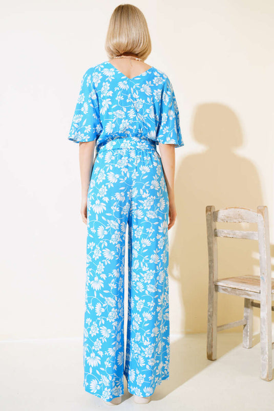 Abito doppio corto con cravatta fantasia sul davanti Blu