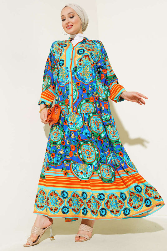 Robe boutonnée à motifs sur le devant Orange