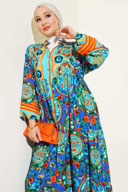 Robe boutonnée à motifs sur le devant Orange