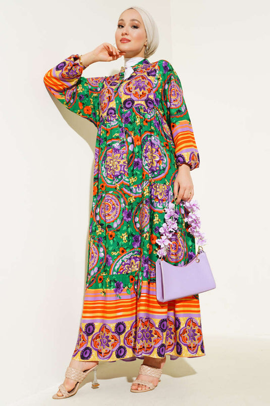 Robe boutonnée à motifs sur le devant Émeraude