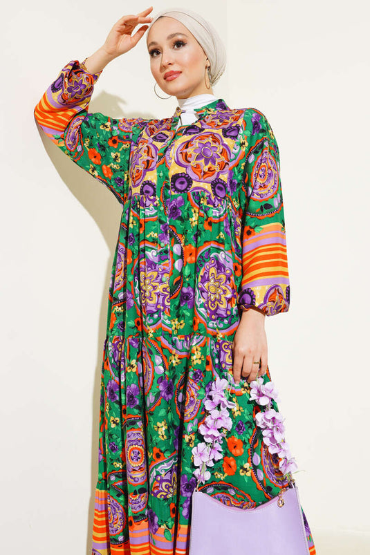 Robe boutonnée à motifs sur le devant Émeraude