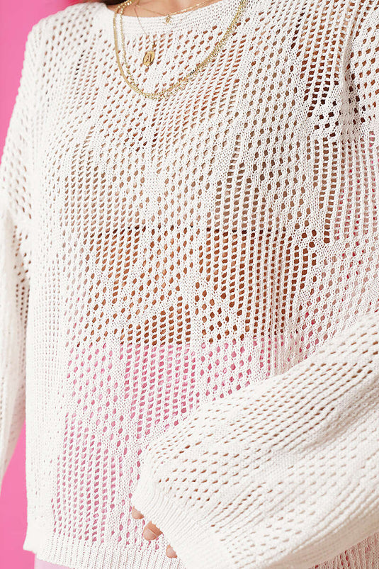 Maglione oversize traforato a maglia bianco con motivo