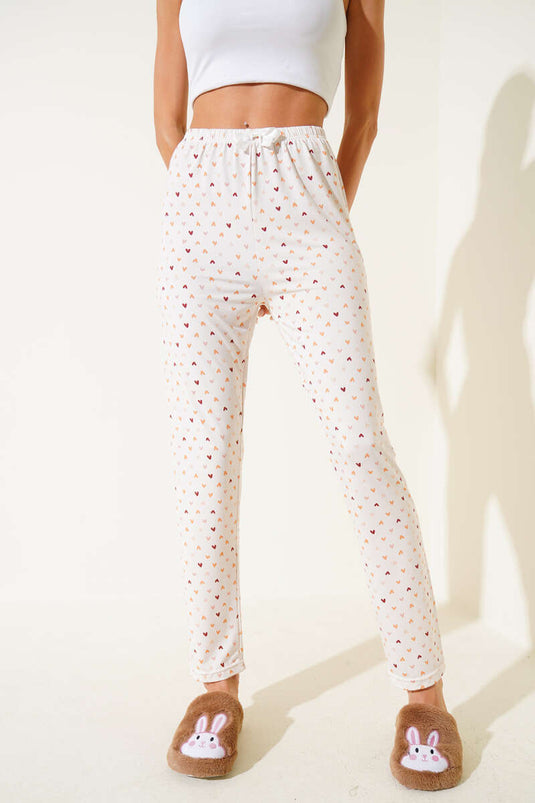 Desenli Pijama Ekru