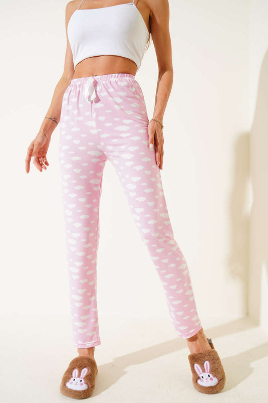 Desenli Pijama Pembe Beyaz