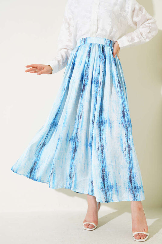 Desenli Pileli Saten Etek Bebe Mavi