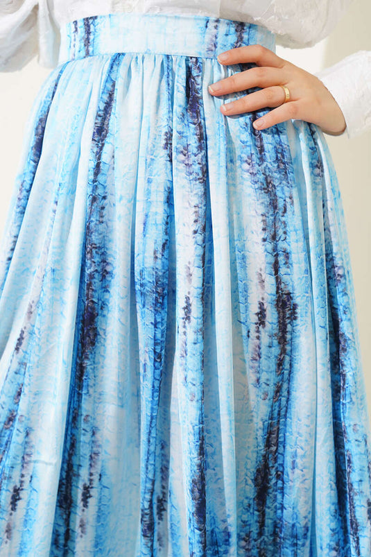 Desenli Pileli Saten Etek Bebe Mavi