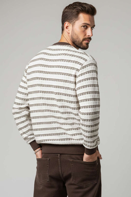 Desenli Polo Yaka Örme Erkek Sweatshirt Kahve