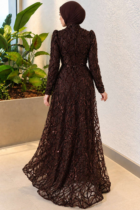 Gesticktes Abendkleid Mit Muster In Kaffee