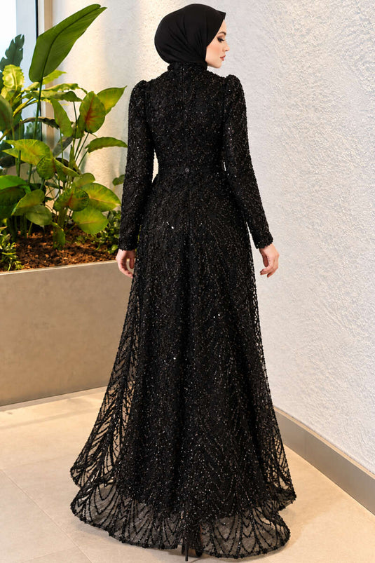 Robe De Soirée Brodée À Motifs Noire