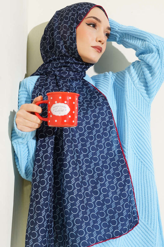 وشاح ديموري مزخرف بحواف مضلعة كحلي وأحمر خمري