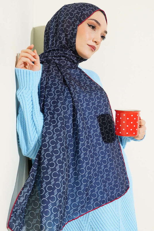 وشاح ديموري مزخرف بحواف مضلعة كحلي وأحمر خمري