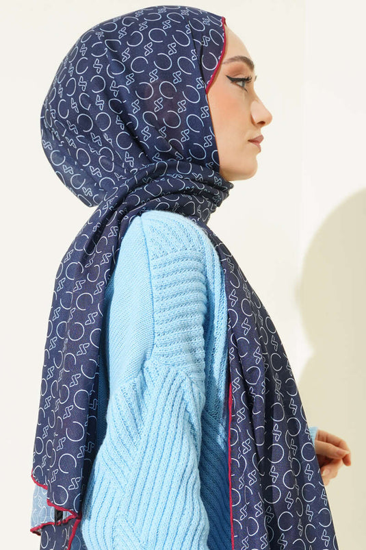 وشاح ديموري مزخرف بحواف مضلعة كحلي وأحمر خمري