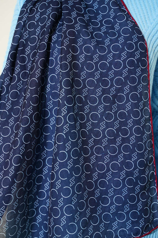 وشاح ديموري مزخرف بحواف مضلعة كحلي وأحمر خمري