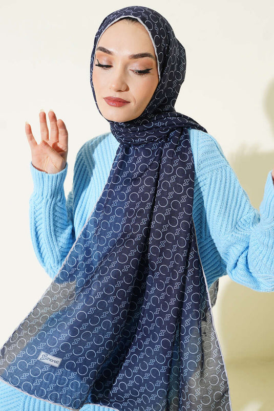 وشاح ديموري مزخرف بحواف مضلعة كحلي ورمادي