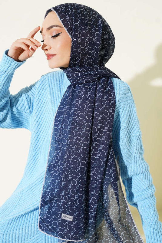 وشاح ديموري مزخرف بحواف مضلعة كحلي ورمادي