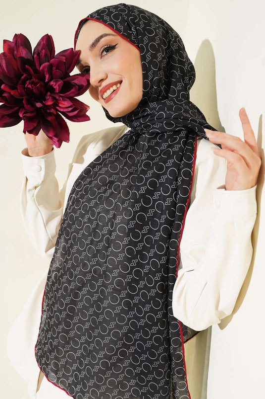 وشاح ديموري مزخرف بحواف مضلعة أسود خمري