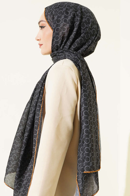 وشاح ديموري مخطط بحواف مضلعة أسود وجمل