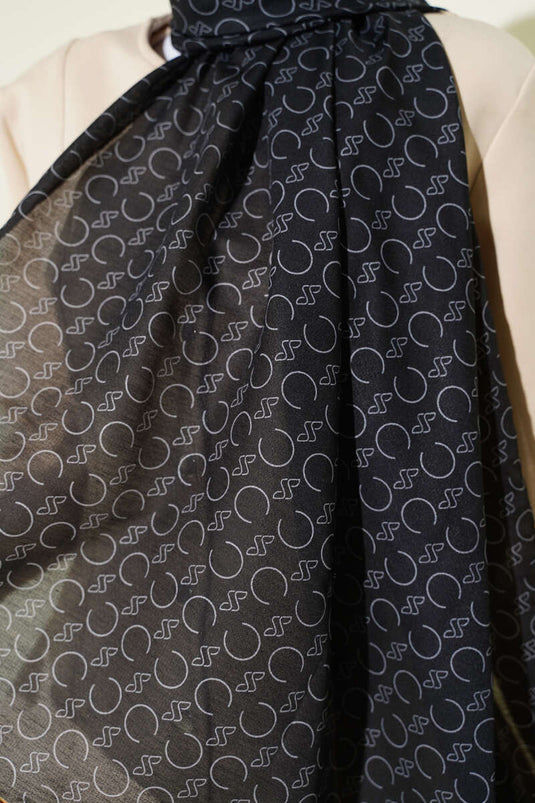 وشاح ديموري مخطط بحواف مضلعة أسود وجمل