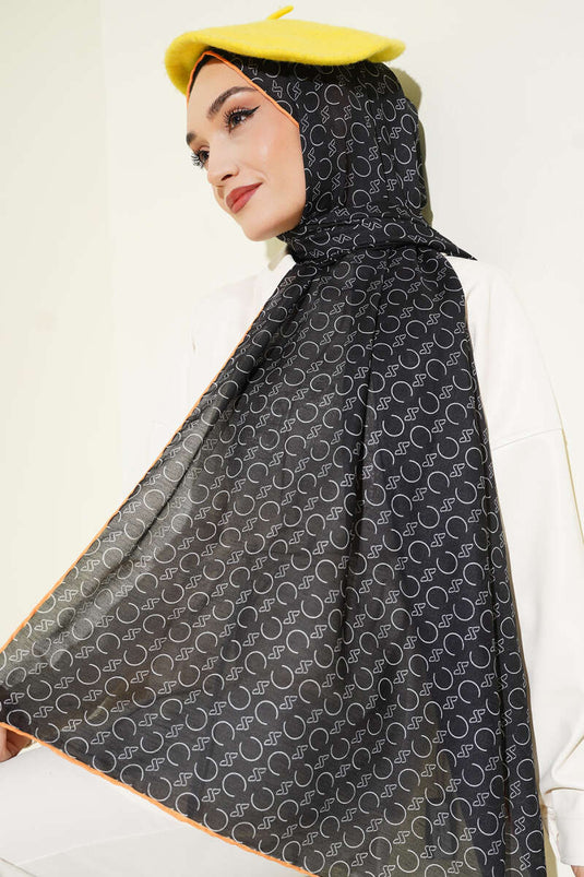 Gemustertes Rippstrick-Demore-Schal Schwarz