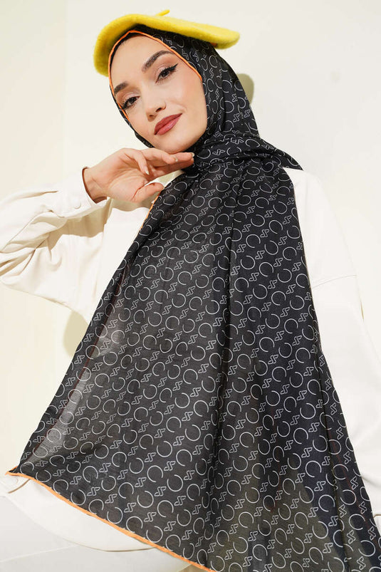 Gemustertes Rippstrick-Demore-Schal Schwarz