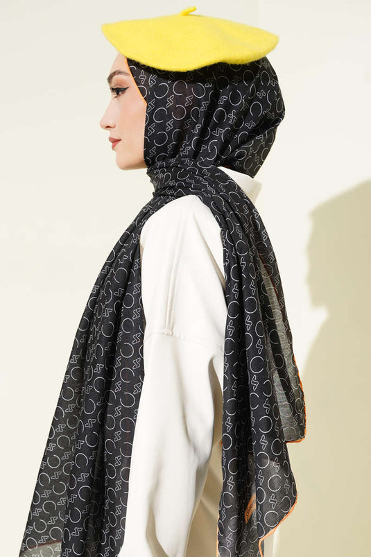 Gemustertes Rippstrick-Demore-Schal Schwarz