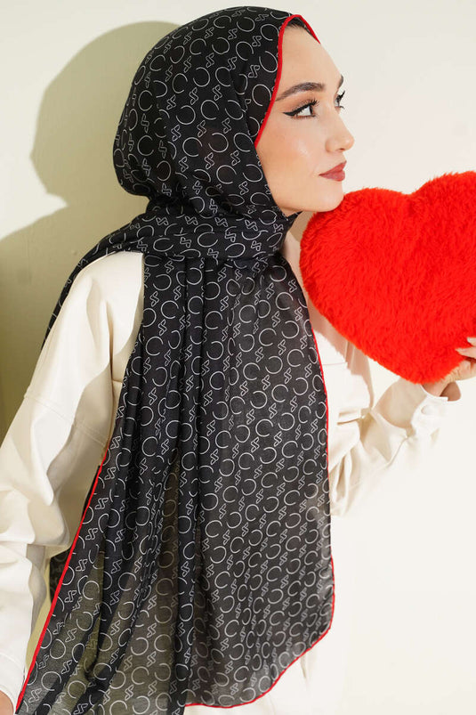 وشاح ديموري مزخرف بحواف مضلعة أسود وأحمر