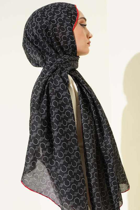 وشاح ديموري مزخرف بحواف مضلعة أسود وأحمر