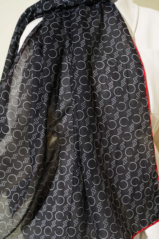 وشاح ديموري مزخرف بحواف مضلعة أسود وأحمر