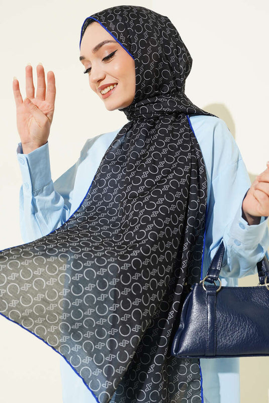 وشاح ديموري مزخرف بحواف مضلعة أسود كحلي