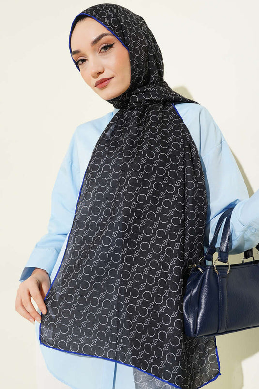 وشاح ديموري مزخرف بحواف مضلعة أسود كحلي