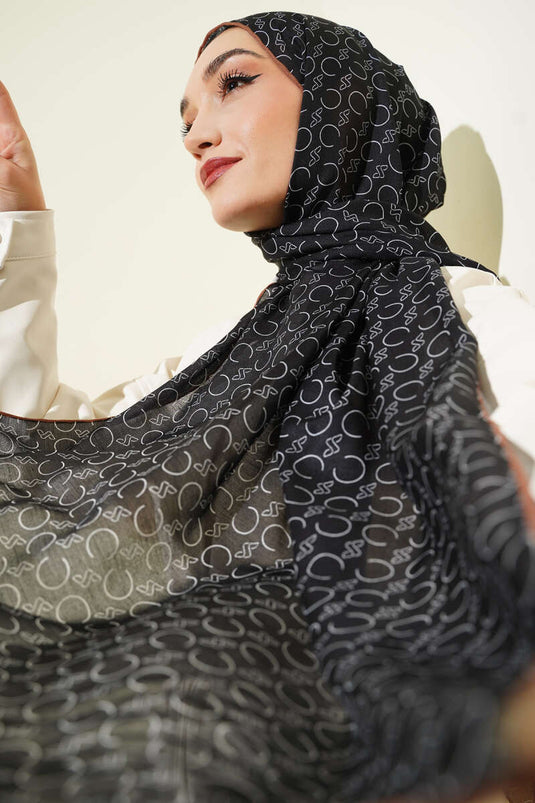 Gemustertes Rippstrick-Demore-Schal Schwarz Tabak