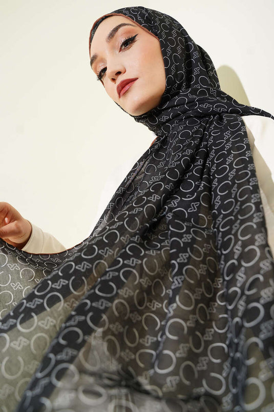 Gemustertes Rippstrick-Demore-Schal Schwarz Tabak