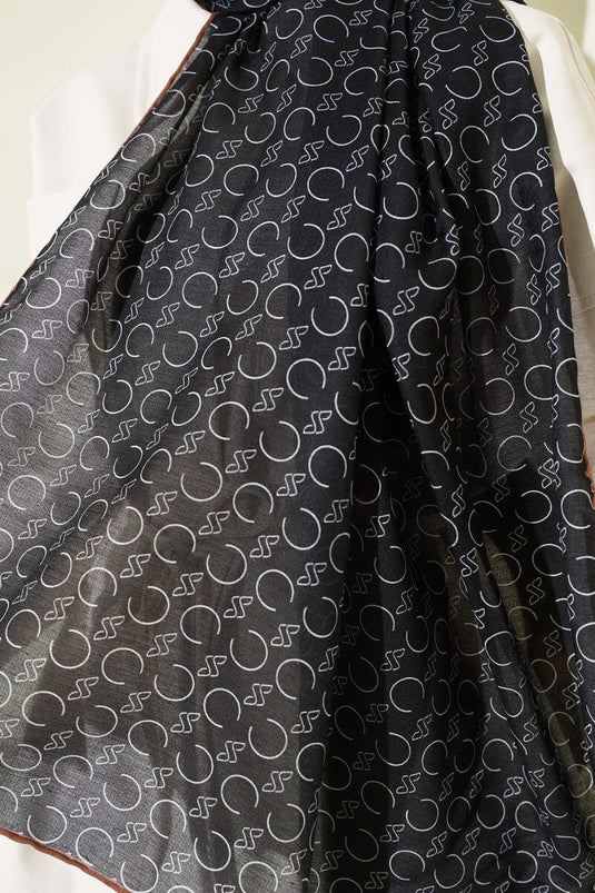 Gemustertes Rippstrick-Demore-Schal Schwarz Tabak