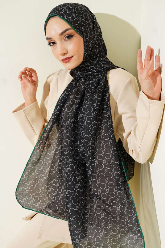 وشاح ديموري مزخرف بحواف مضلعة أسود زمردي